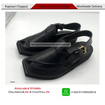 KAPTAAN CHAPPAL IN PURE BLACK COLOR FULL HANDMADE LOW PRICE