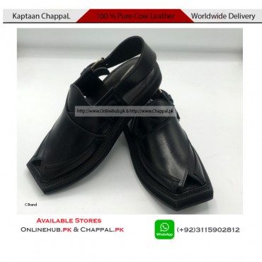 KAPTAAN CHAPPAL IN PURE BLACK COLOR FULL HANDMADE LOW PRICE